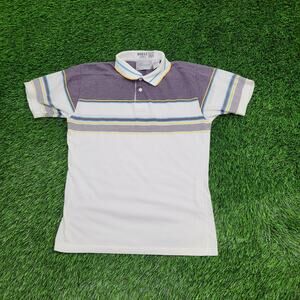 Vintage 90s Travis-Cup MOD Polo Shirt XS 17x24 White Purple Crop